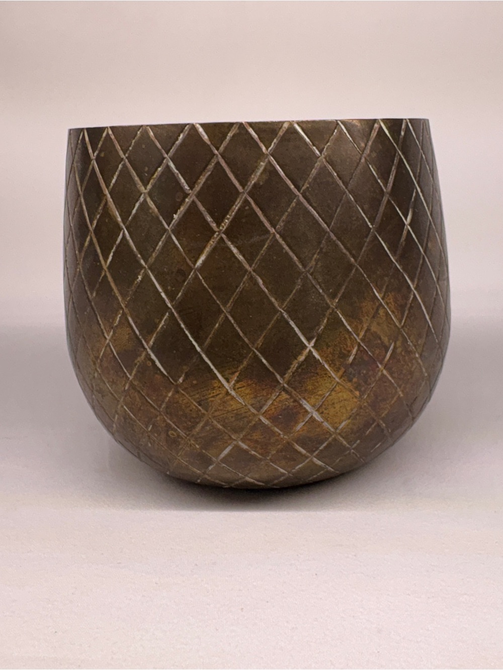 Vintage Diamond Etched Brass Planter Pot - Textured Pineapple or Snake Design